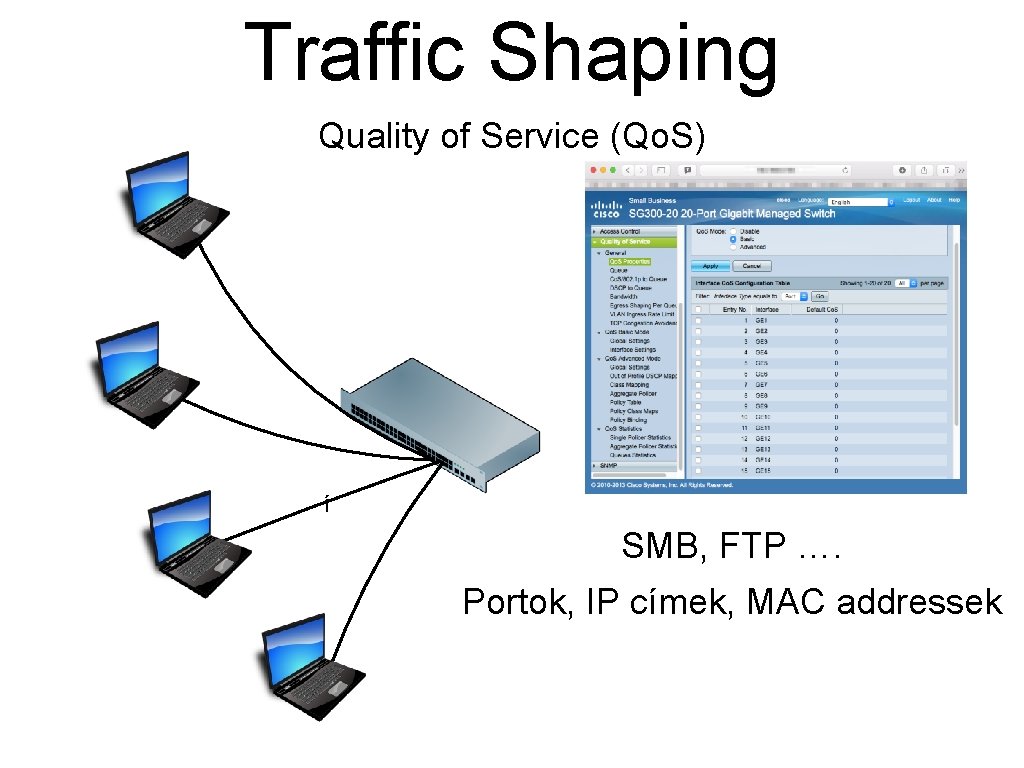 Traffic Shaping Quality of Service (Qo. S) í SMB, FTP …. Portok, IP címek,