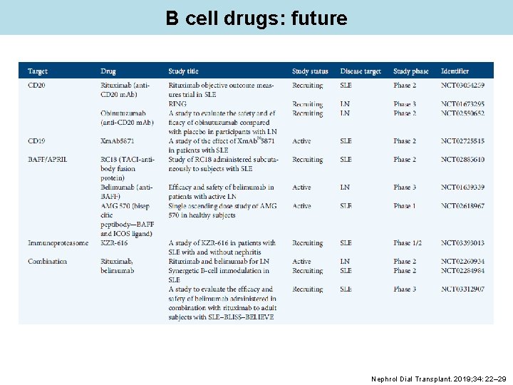 B cell drugs: future Nephrol Dial Transplant. 2019; 34: 22– 29 