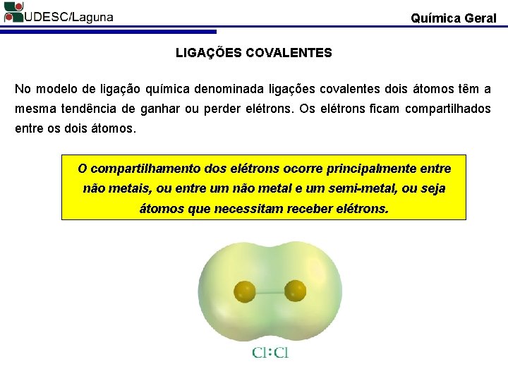 Química Geral LIGAÇÕES COVALENTES No modelo de ligação química denominada ligações covalentes dois átomos