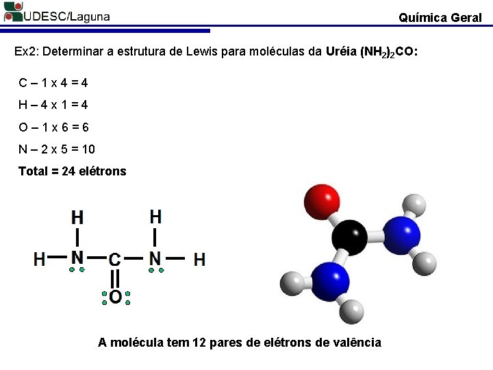 Química Geral Ex 2: Determinar a estrutura de Lewis para moléculas da Uréia (NH