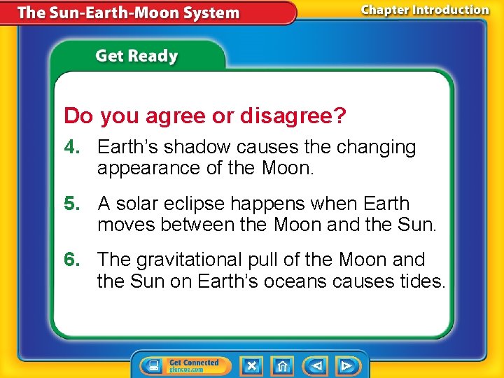 Do you agree or disagree? 4. Earth’s shadow causes the changing appearance of the