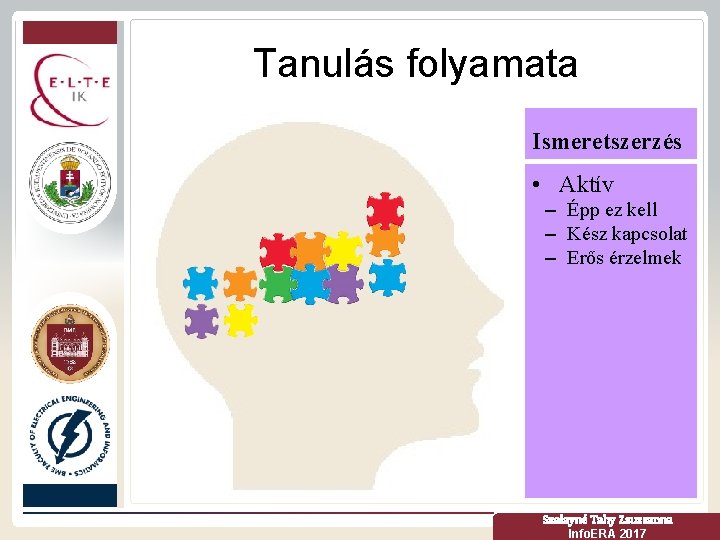 Tanulás folyamata Ismeretszerzés • Aktív – Épp ez kell – Kész kapcsolat – Erős