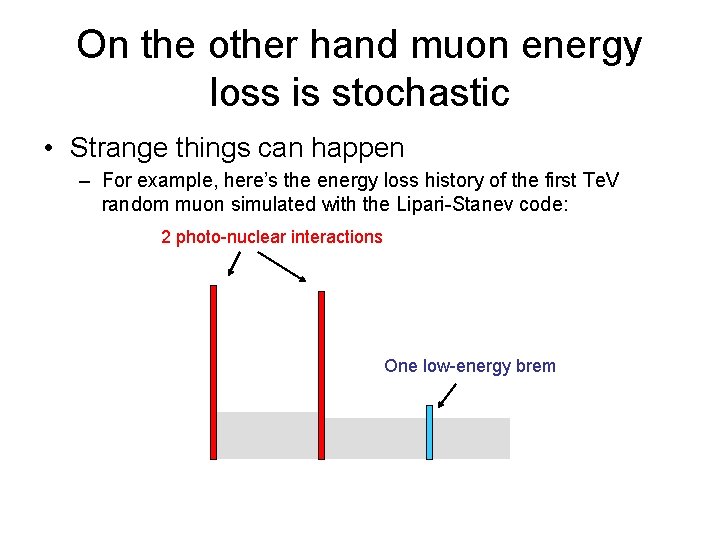 On the other hand muon energy loss is stochastic • Strange things can happen