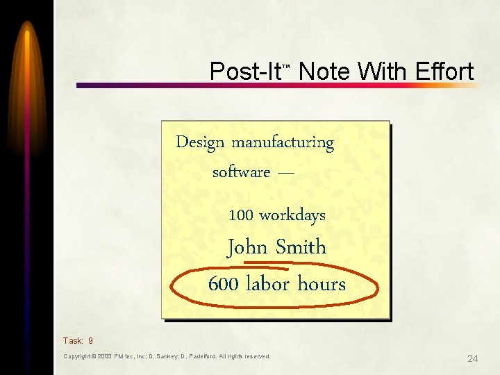 Post-It Note With Effort ™ Design manufacturing software — 100 workdays John Smith 600