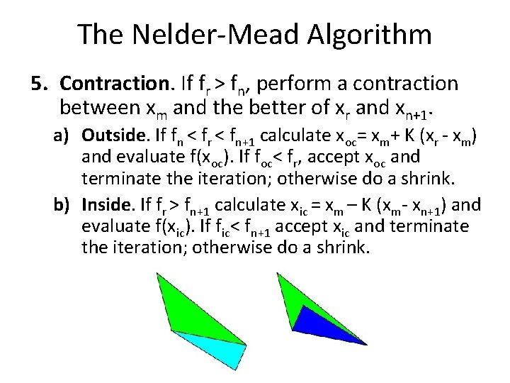 The Nelder-Mead Algorithm 5. Contraction. If fr > fn, perform a contraction between xm