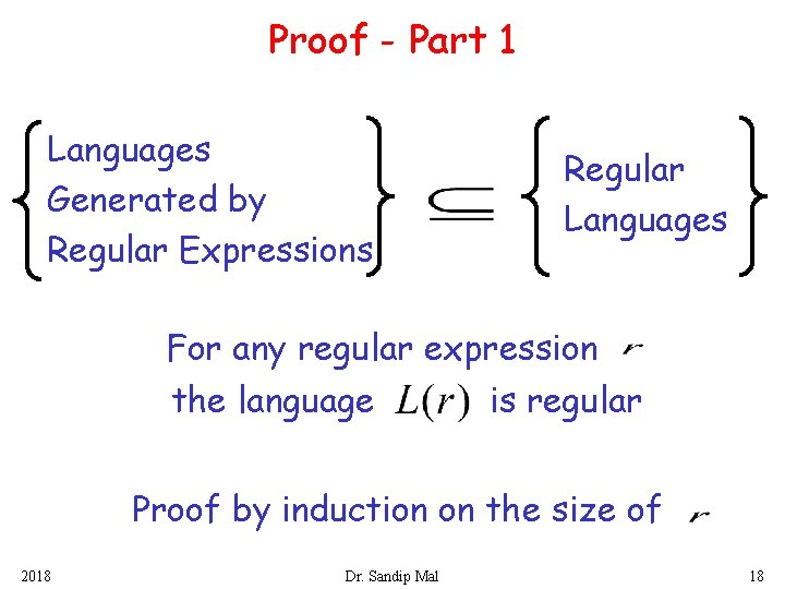 Proof - Part 1 Languages Generated by Regular Expressions Regular Languages For any regular