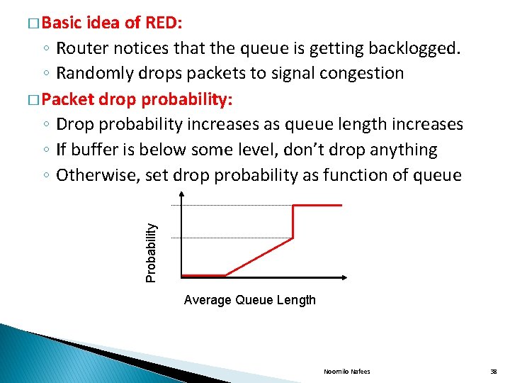 idea of RED: ◦ Router notices that the queue is getting backlogged. ◦ Randomly