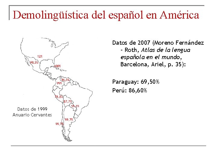 Demolingüística del español en América Datos de 2007 (Moreno Fernández – Roth, Atlas de