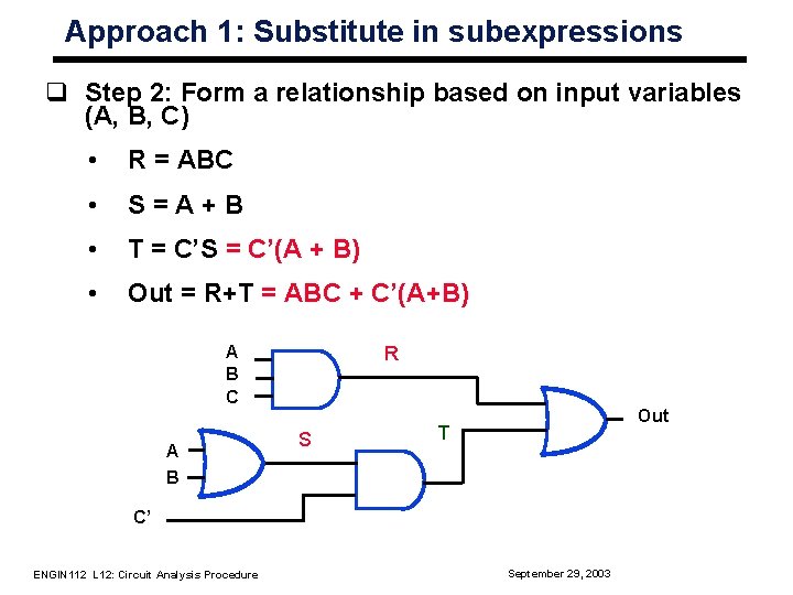 Approach 1: Substitute in subexpressions q Step 2: Form a relationship based on input
