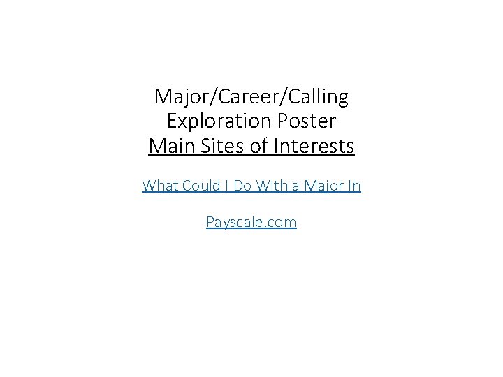 Major/Career/Calling Exploration Poster Main Sites of Interests What Could I Do With a Major