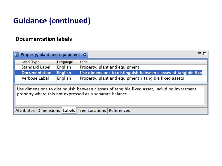 Guidance (continued) Documentation labels 