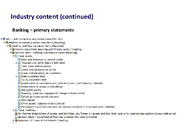 Industry content (continued) Banking – primary statements 