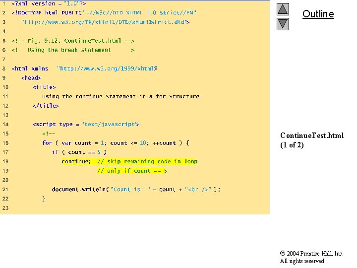 Outline Continue. Test. html (1 of 2) 2004 Prentice Hall, Inc. All rights reserved. Outline Continue. Test. html (1 of 2) 2004 Prentice Hall, Inc. All rights reserved.
