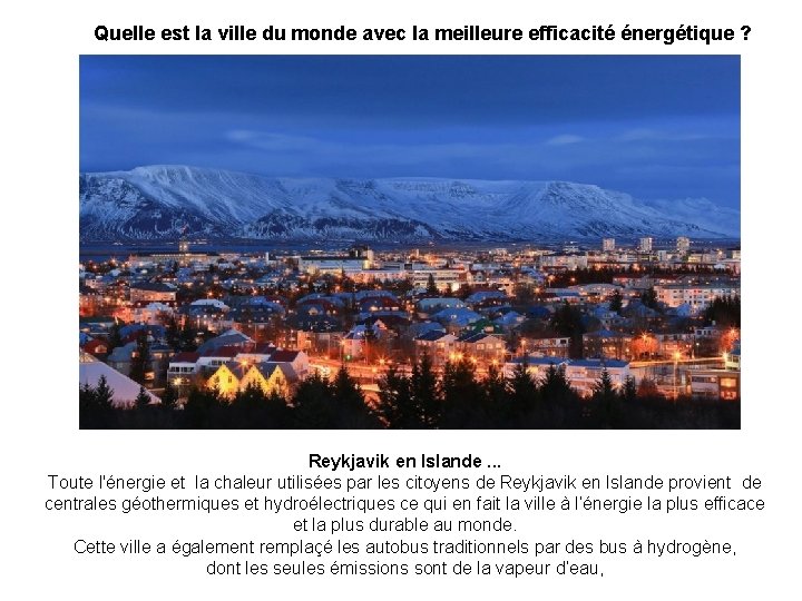 Quelle est la ville du monde avec la meilleure efficacité énergétique ? Reykjavik en