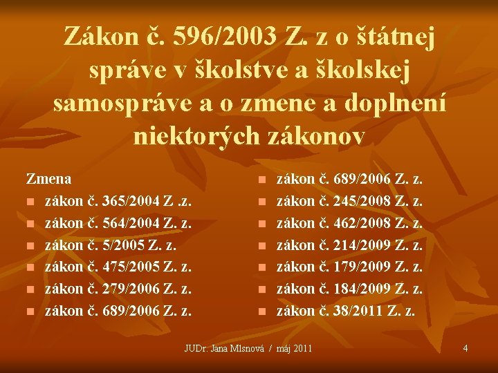 Zákon č. 596/2003 Z. z o štátnej správe v školstve a školskej samospráve a