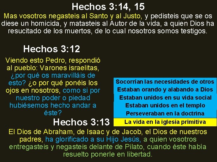 Hechos 3: 14, 15 Mas vosotros negasteis al Santo y al Justo, y pedisteis