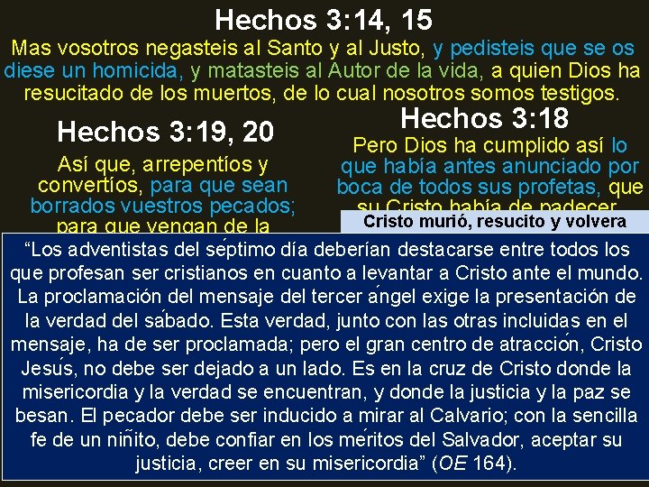 Hechos 3: 14, 15 Mas vosotros negasteis al Santo y al Justo, y pedisteis