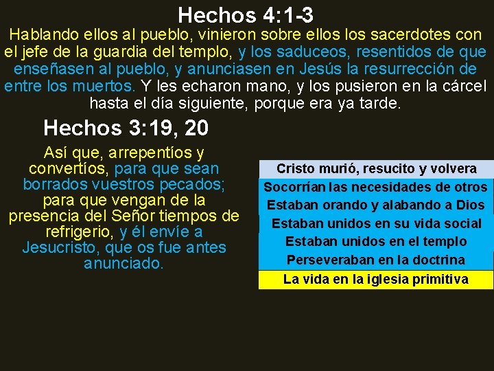 Hechos 4: 1 -3 Hablando ellos al pueblo, vinieron sobre ellos sacerdotes con el