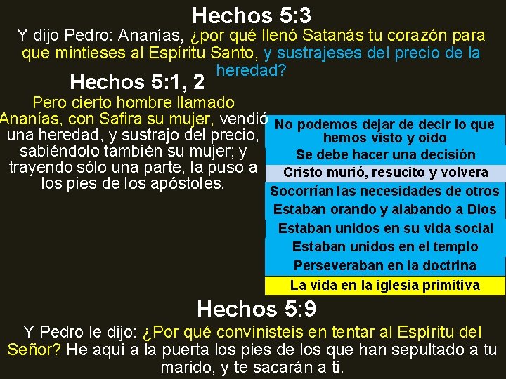 Hechos 5: 3 Y dijo Pedro: Ananías, ¿por qué llenó Satanás tu corazón para