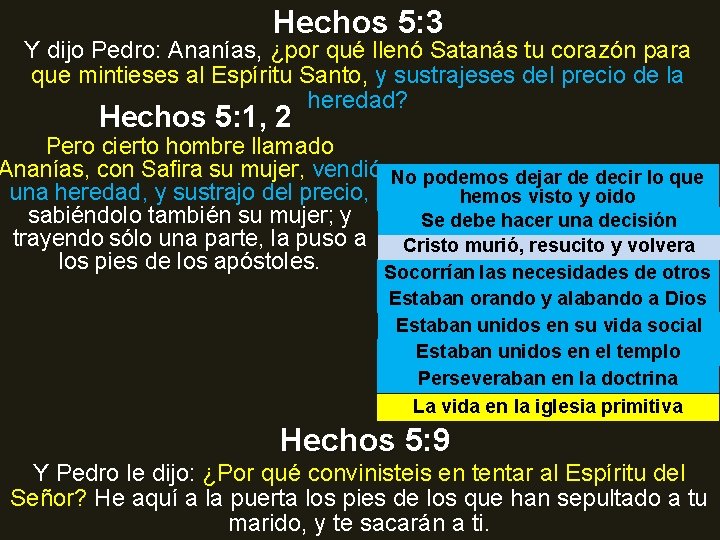 Hechos 5: 3 Y dijo Pedro: Ananías, ¿por qué llenó Satanás tu corazón para