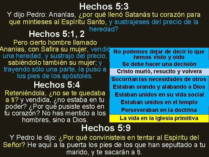 Hechos 5: 3 Y dijo Pedro: Ananías, ¿por qué llenó Satanás tu corazón para