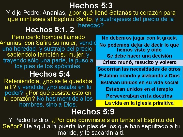 Hechos 5: 3 Y dijo Pedro: Ananías, ¿por qué llenó Satanás tu corazón para