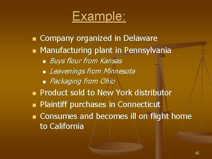 Example: n n Company organized in Delaware Manufacturing plant in Pennsylvania n n n