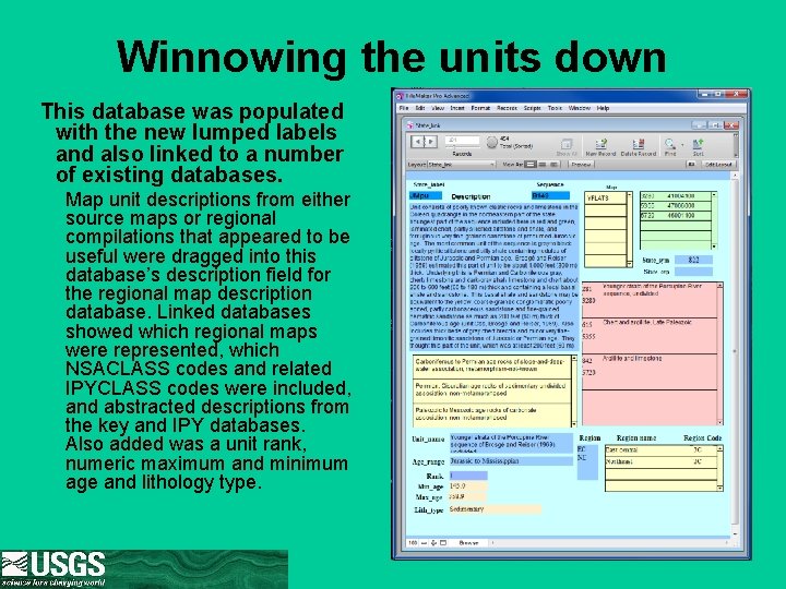 Winnowing the units down This database was populated with the new lumped labels and