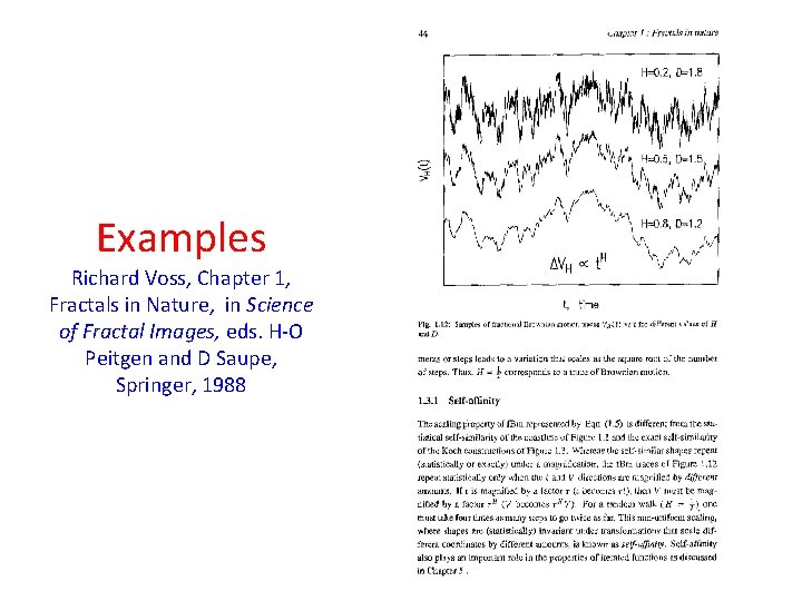 Examples Richard Voss, Chapter 1, Fractals in Nature, in Science of Fractal Images, eds.