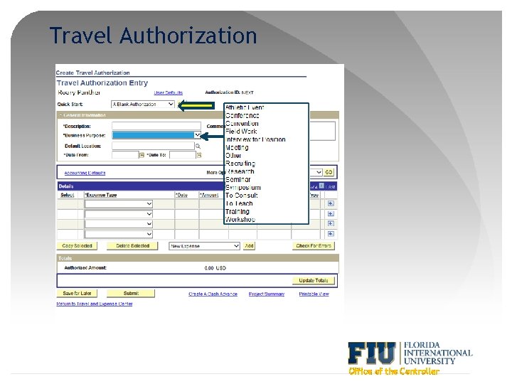 Travel Authorization Office of the Controller 