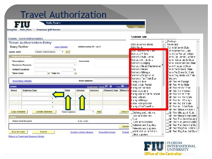 Travel Authorization Office of the Controller 