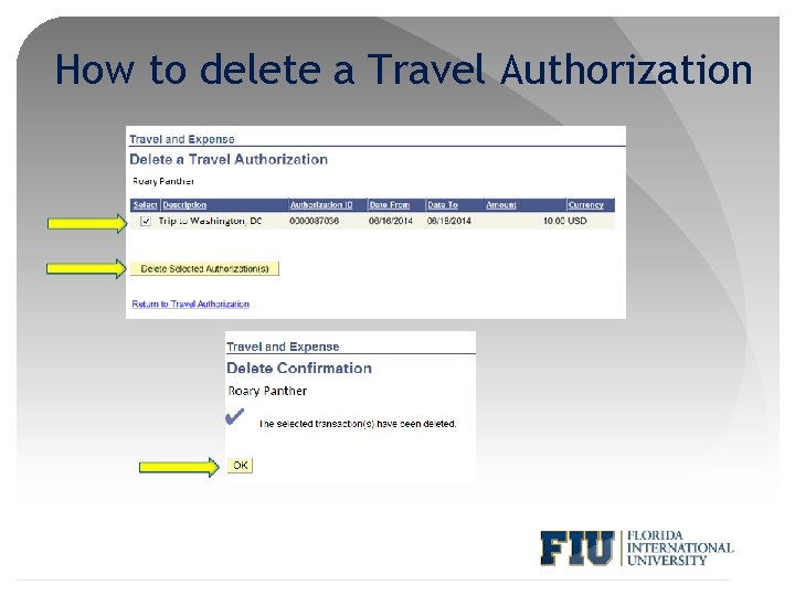 How to delete a Travel Authorization 