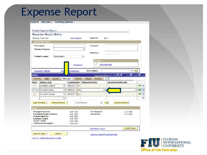 Expense Report Office of the Controller 