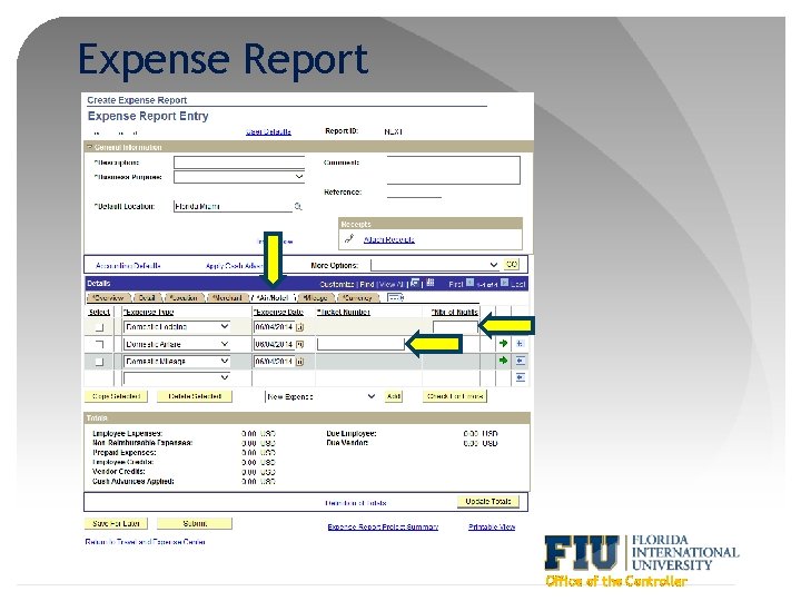 Expense Report Office of the Controller 