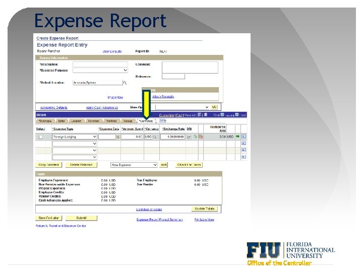 Expense Report Office of the Controller 