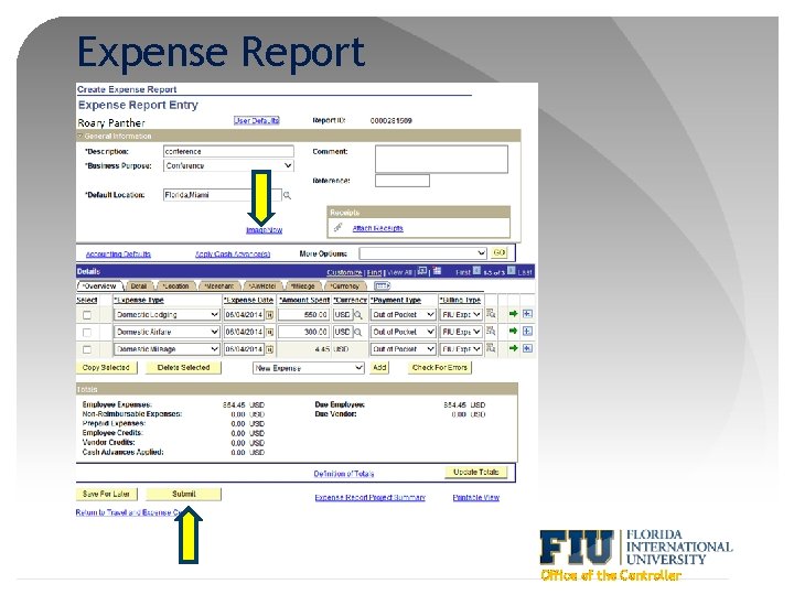 Expense Report Office of the Controller 