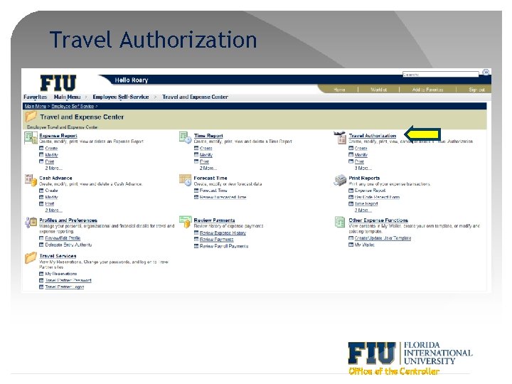 Travel Authorization Office of the Controller 