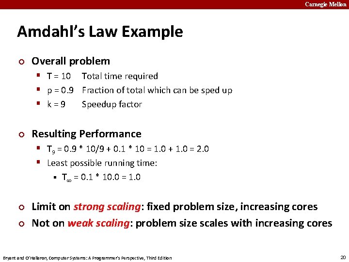 Carnegie Mellon Amdahl’s Law Example ¢ Overall problem § T = 10 Total time