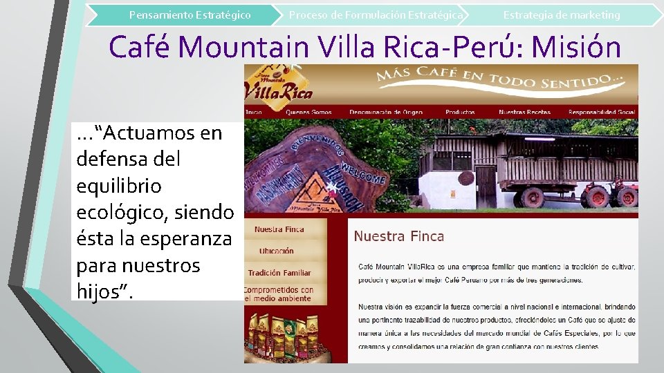 Pensamiento Estratégico Proceso de Formulación Estratégica Estrategia de marketing Café Mountain Villa Rica-Perú: Misión