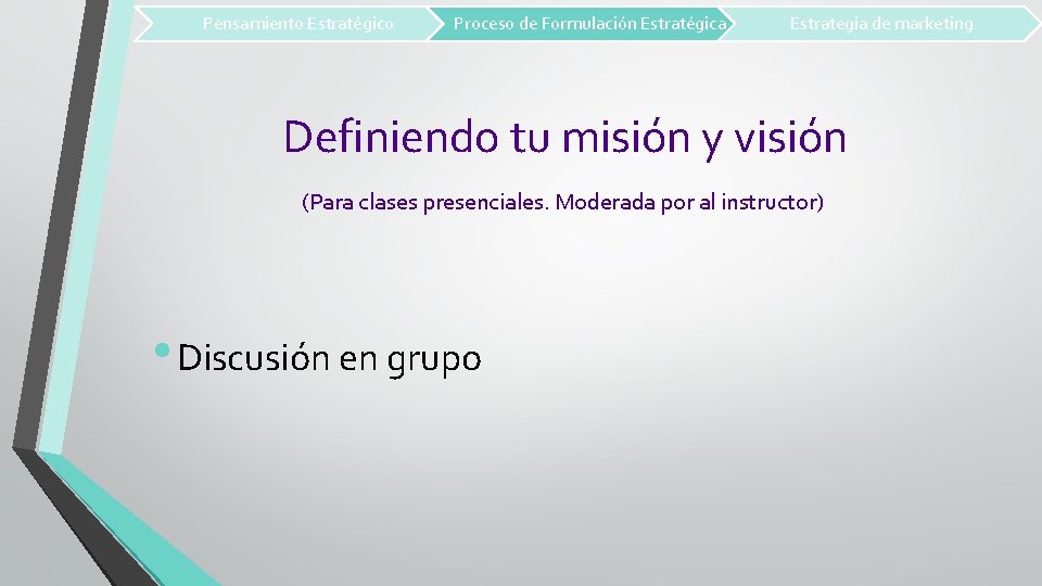 Pensamiento Estratégico Proceso de Formulación Estratégica Estrategia de marketing Definiendo tu misión y visión