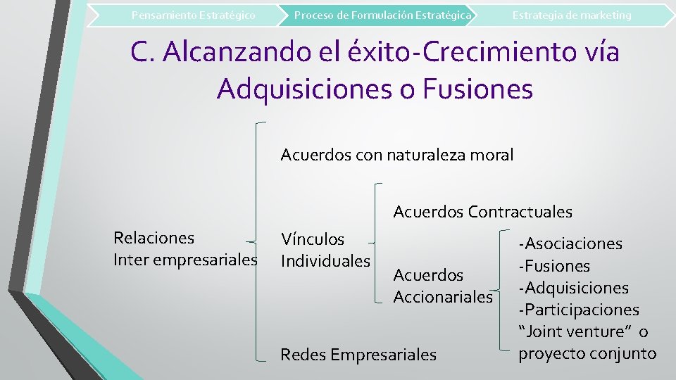 Pensamiento Estratégico Proceso de Formulación Estratégica Estrategia de marketing C. Alcanzando el éxito-Crecimiento vía