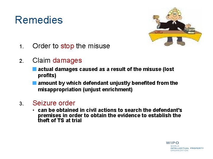 Remedies 1. Order to stop the misuse 2. Claim damages actual damages caused as
