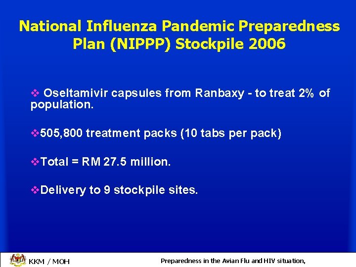 National Influenza Pandemic Preparedness Plan (NIPPP) Stockpile 2006 v Oseltamivir capsules from Ranbaxy -