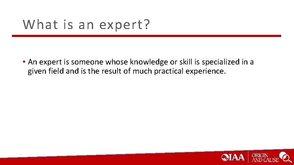 What is an expert? • An expert is someone whose knowledge or skill is