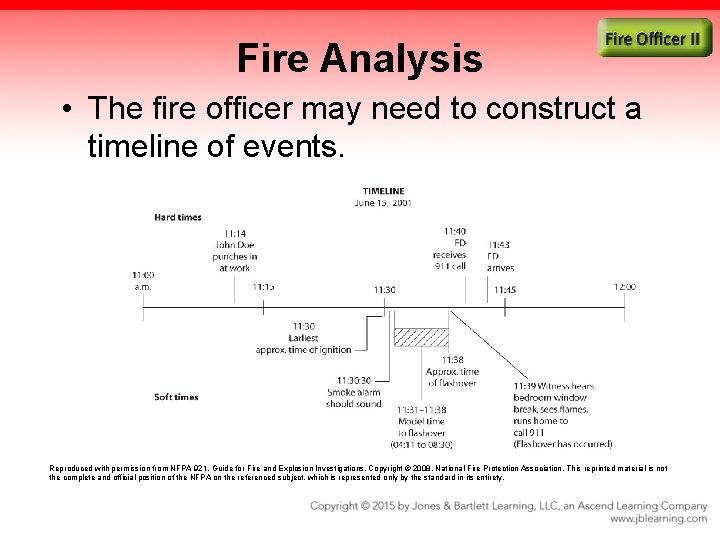 Fire Analysis • The fire officer may need to construct a timeline of events.