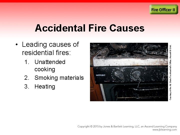  • Leading causes of residential fires: 1. Unattended cooking 2. Smoking materials 3.