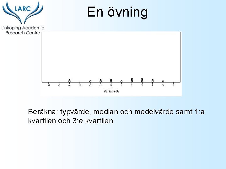 En övning Beräkna: typvärde, median och medelvärde samt 1: a kvartilen och 3: e