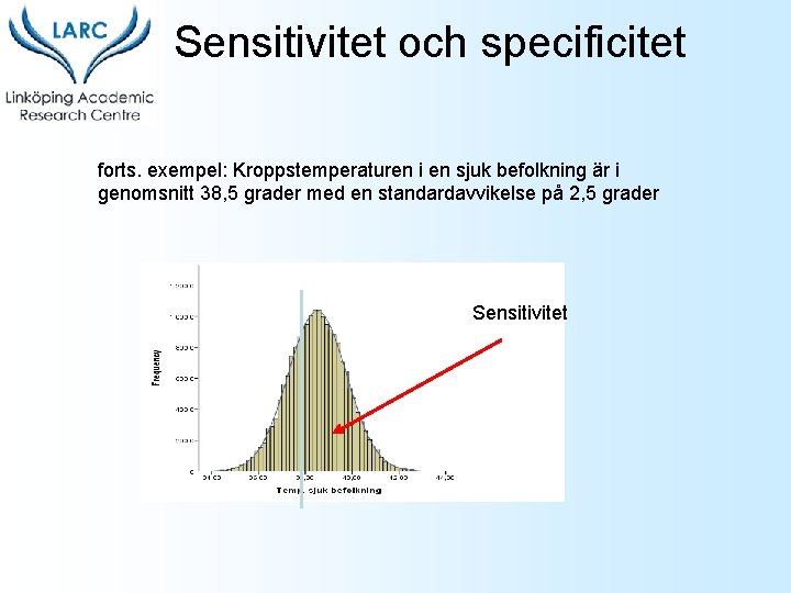 Sensitivitet och specificitet forts. exempel: Kroppstemperaturen i en sjuk befolkning är i genomsnitt 38,