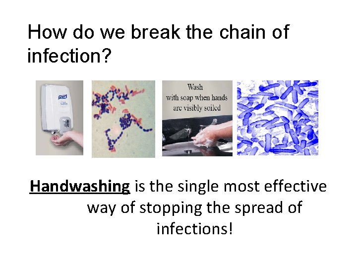 How do we break the chain of infection? Handwashing is the single most effective