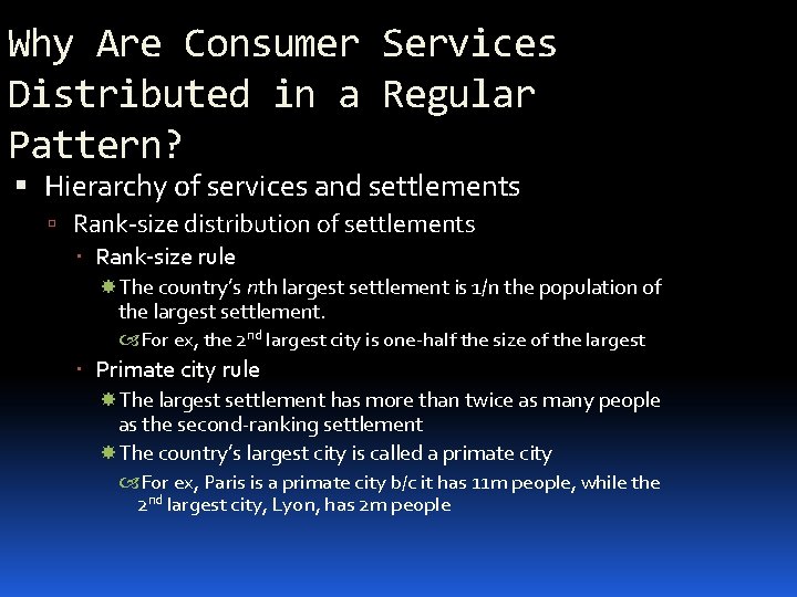 Why Are Consumer Services Distributed in a Regular Pattern? Hierarchy of services and settlements